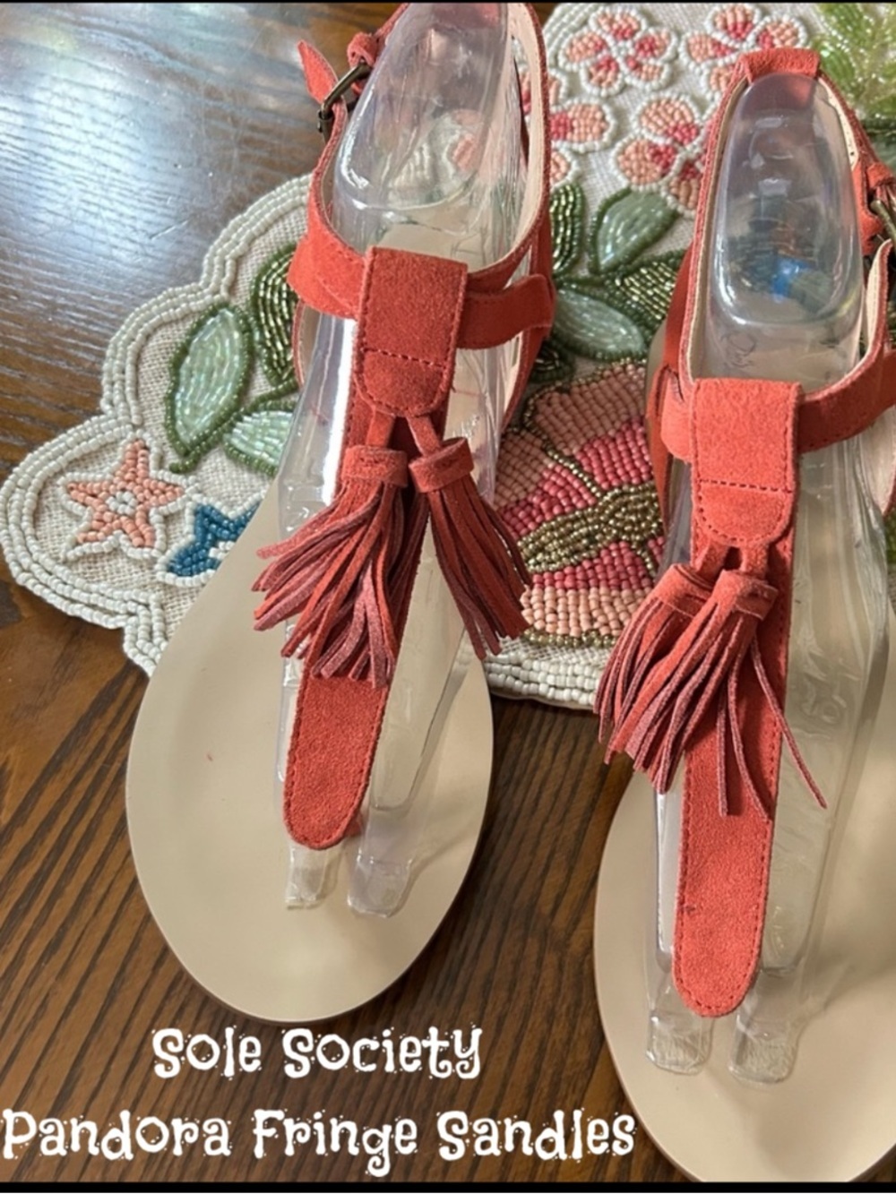 Coral Fringe Sandals
